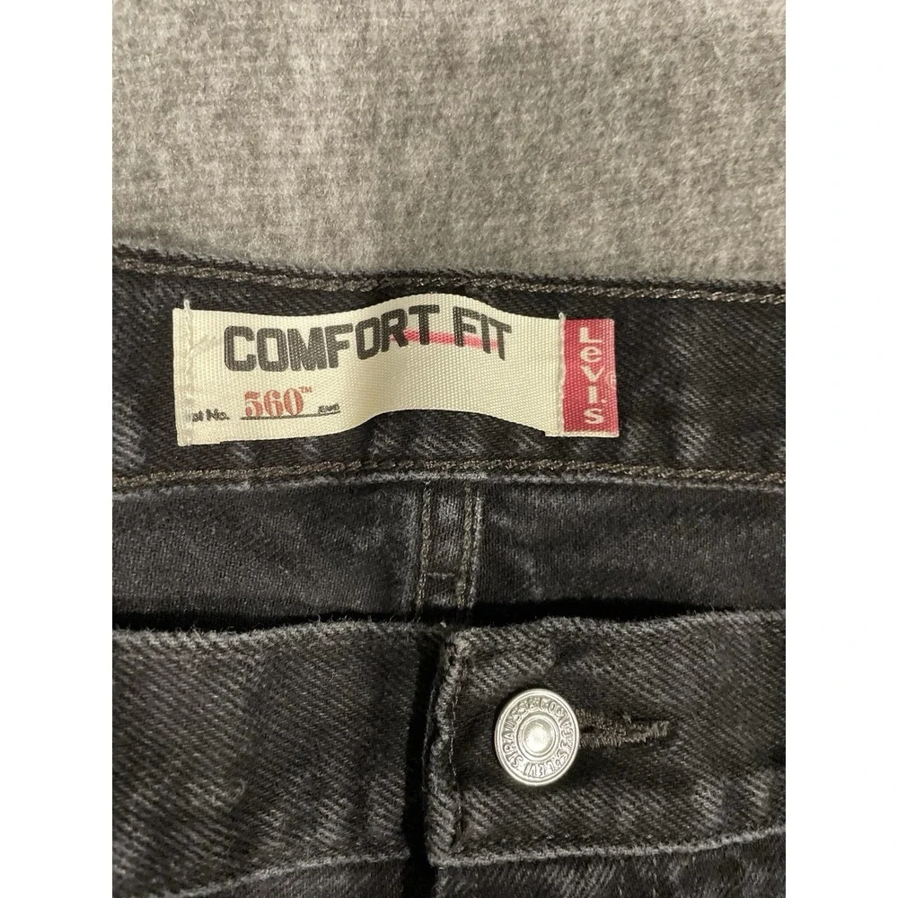 Levi's Vintage 50x29 Relaxed Loose Fit Men's Jeans, Black Denim Pants Distress